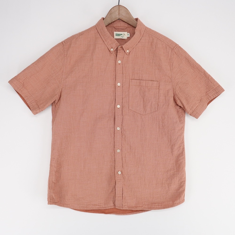 Wellen Shirt Mens XL Rust Brown Grid Short Sleeve Button‎ Down Organic Cotton